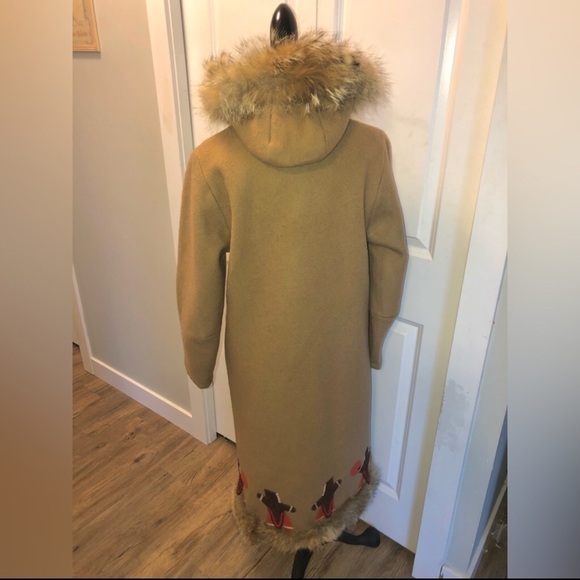 𝅺Vtg Inuvik Virgin Wool & Fur Trim Beige Full Length Parka Sz 12 / M - Picture 8 of 15